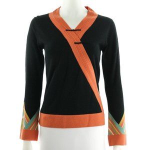 SHANGHAI TANG Wool Black & Orange Long Sleeve Knit Top Size Medium
